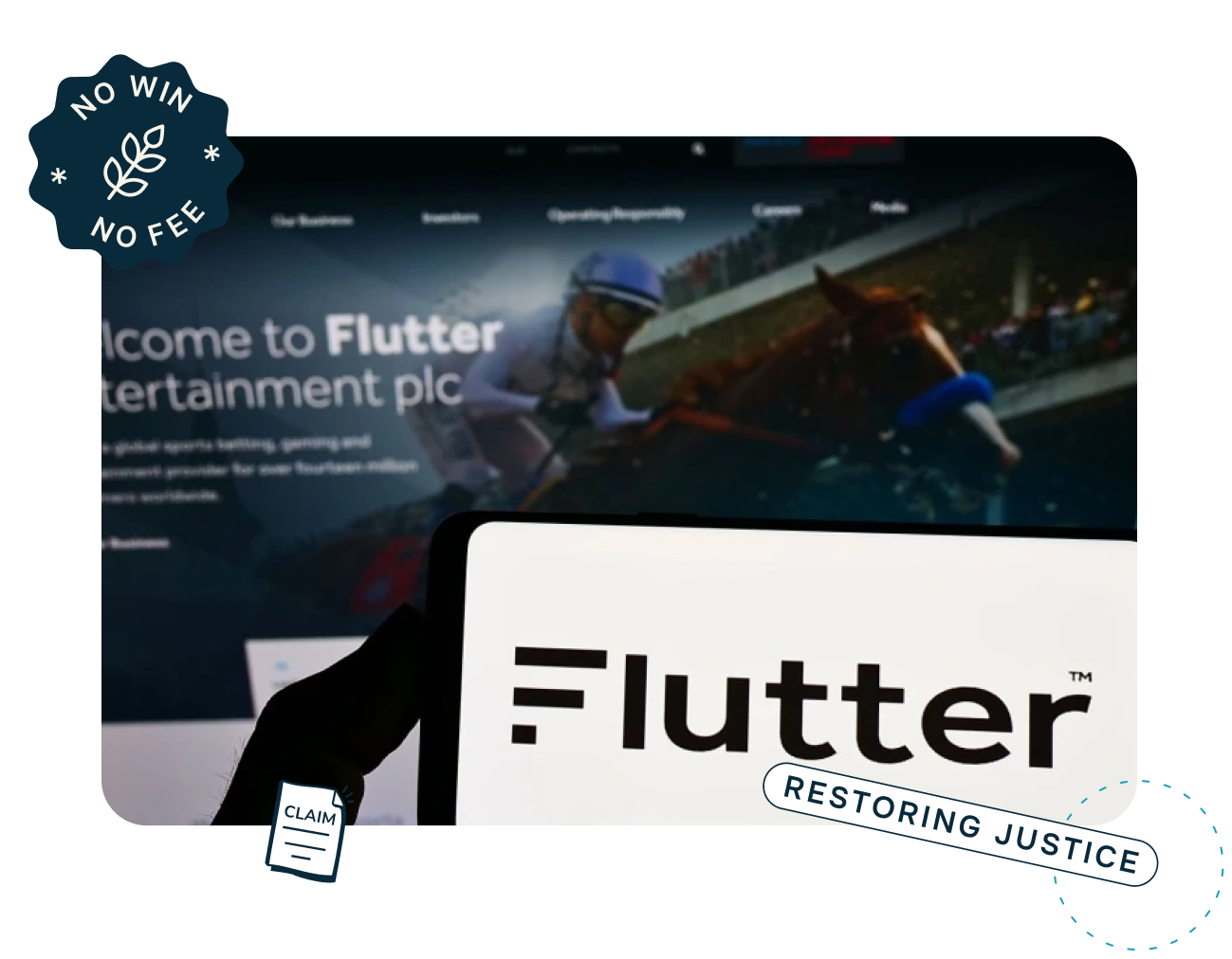 image of a phone screen with the flutter logo in front of a laptop with the flutter website page
