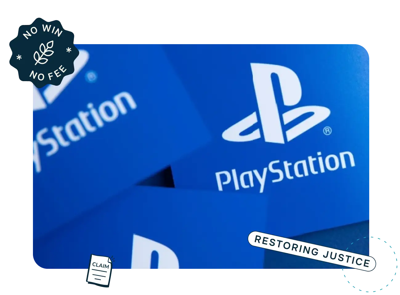 Sony playstation logo against a blue background. Playstation is a video game brand