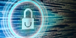 padlock icon in a LED laptop screen with data