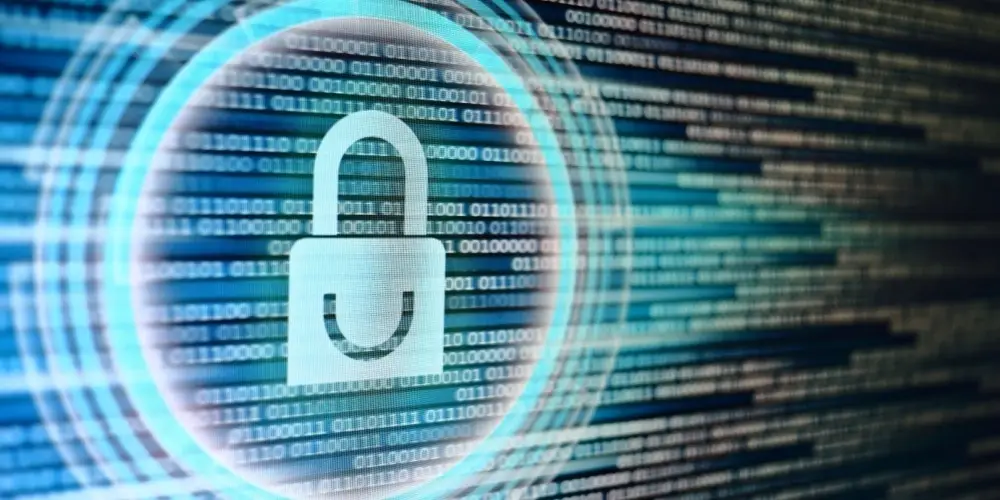 padlock icon in a LED laptop screen with data