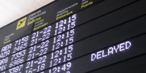 An image of a airport flight screen with delayed flight
