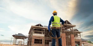 a housebuilder in front of a house in construction