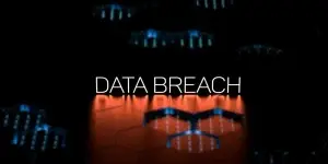 DATA BREACH text,luminous lettering on a digitally blurred background. Data breach,hacker attack,