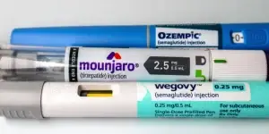 Mounjaro, Ozempic and Wegovy weightloss pens on white background