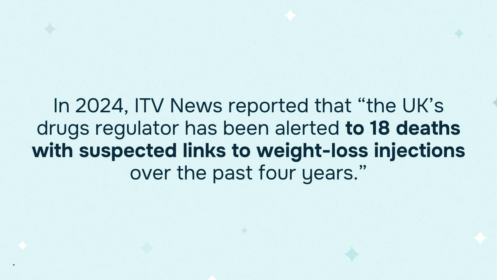 Quote: In 2024, ITV News reported that “the UK’s drugs regulator has been alerted to 18 deaths with suspected links to weight-loss injections over the past four years.”